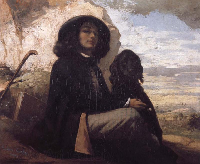 Gustave Courbet Self-Portratit with Black Dog Norge oil painting art